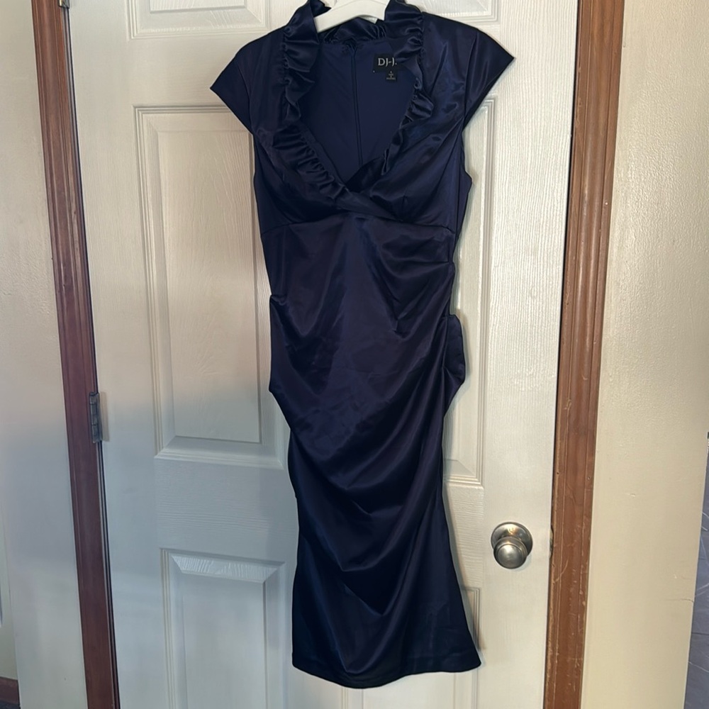 Xscape Evenings Xscape Ruffle
Collar Stretch Satin Sheath Dress